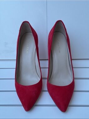 Calvin Klein “Brady” Red Suede Pointed Toe Pumps